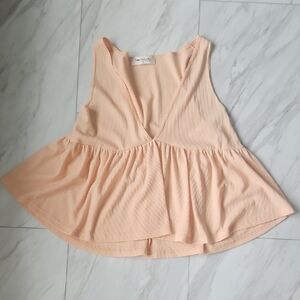 Peach Ribbed Peplum Camisole
